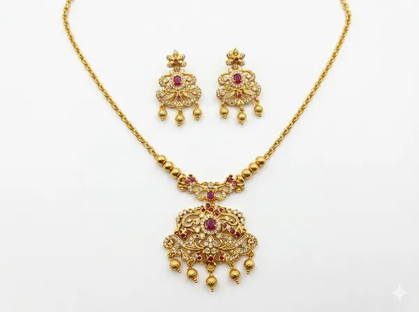 Golden_Traditional_Temple_Necklace_And_Earrings_Set_For_Women