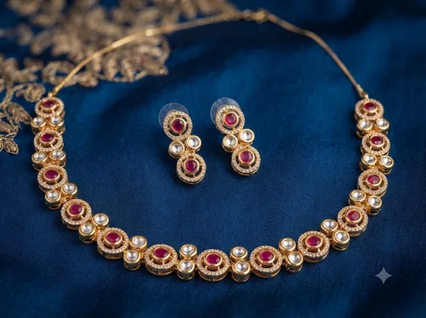 Golden_Red_Stone_Premium_Handmade_Kunden_Necklace_And_Earrings_Set_For_Women