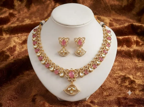 Golden_Pink_Premium_Handmade_Kunden_Necklace_Earrings_Set_For_Women