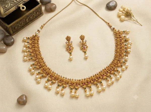 Golden_Alloy_Pearl_Drop_Traditional_Necklace_Earrings_Set_For_Women