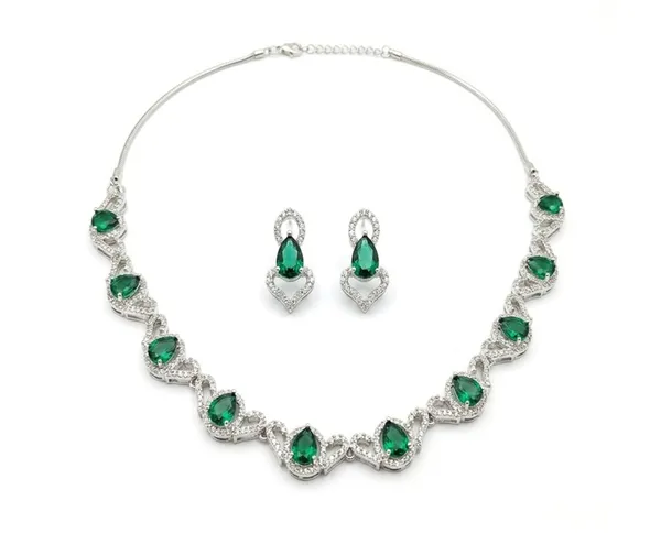 Silver_Green_Premium_Handmade_Zirconia_American_Diamond_Necklace_&_Earrings_Set_For_Women