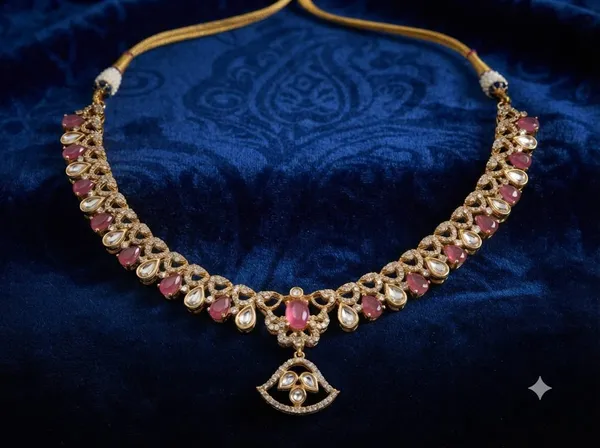 Golden_Pink_Premium_Handmade_Kunden_Necklace_Earrings_Set_For_Women