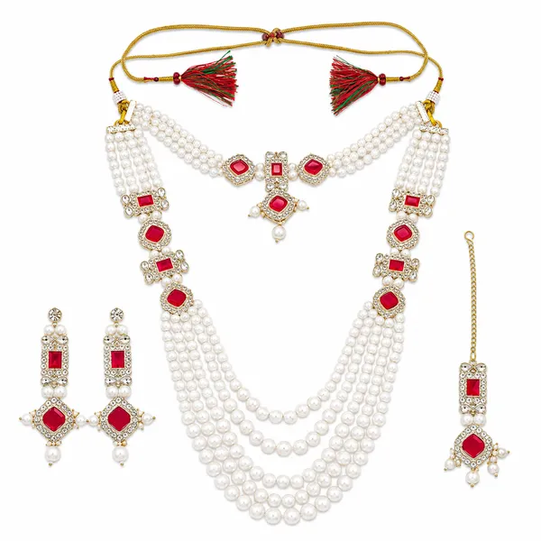 Pearl_White_Red_Alloy_Bridal_Beaded_Necklace_Earrings_Maang_Tikka_Set_For_Women