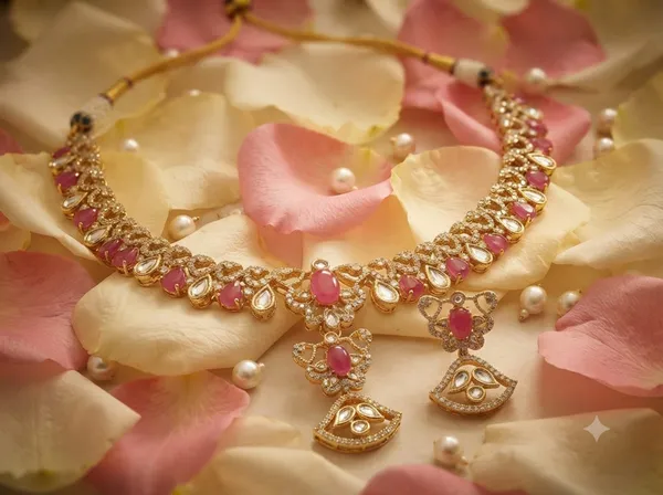 Golden_Pink_Premium_Handmade_Kunden_Necklace_Earrings_Set_For_Women