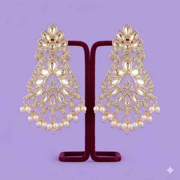 Gold_Alloy_Floral_Pearl_Drop_Chandelier_Earrings_For_Women