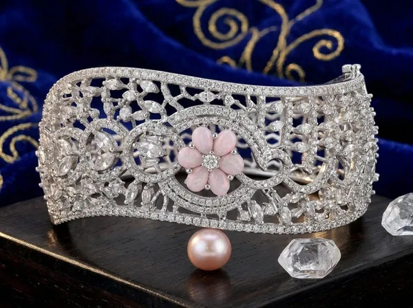 Silver_Pink_Alloy_Floral_Openwork_Crystal_Cuff_Bracelet_For_Women