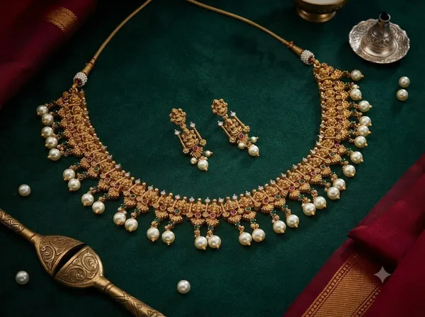 Golden_Alloy_Pearl_Drop_Traditional_Necklace_Earrings_Set_For_Women