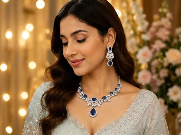 Silver_Blue_Premium_Handmade_American_Diamond_Floral_Cubic_Zirconia_Necklace_Earrings_Set_For_Women