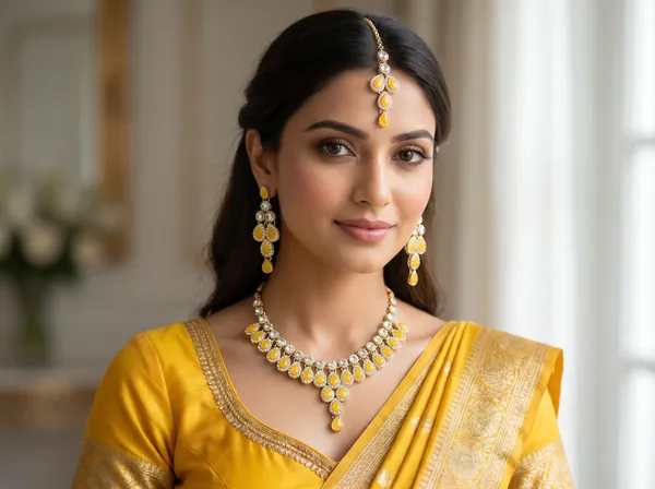 Gold_Yellow_Alloy_Teardrop_Stone_Necklace_Earrings_Maang_Tikka_Set_For_Women