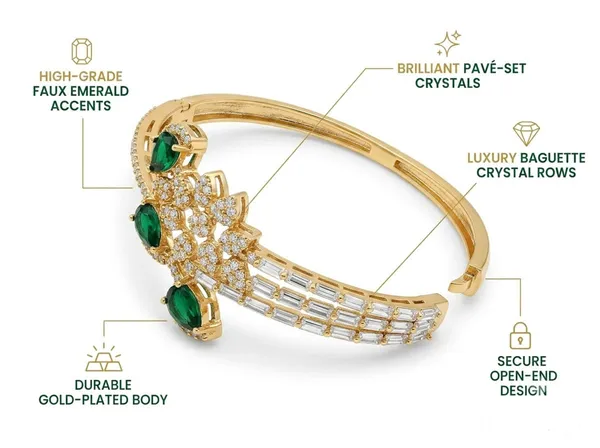 Golden_Green_Alloy_Emerald_Crystal_Floral_Open_Bangle_For_Women