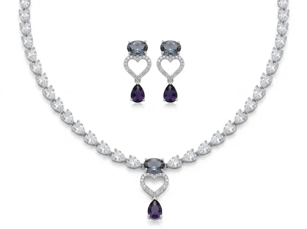 Silver_Purple_Alloy_Heart_Gemstone_Necklace_And_Earrings_Set_For_Women