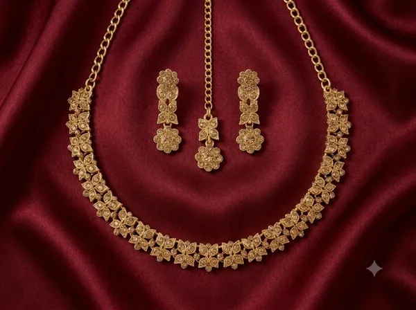 Golden_Alloy_Floral_Motif_Necklace_Earrings_Maang_Tikka_Set_For_Women