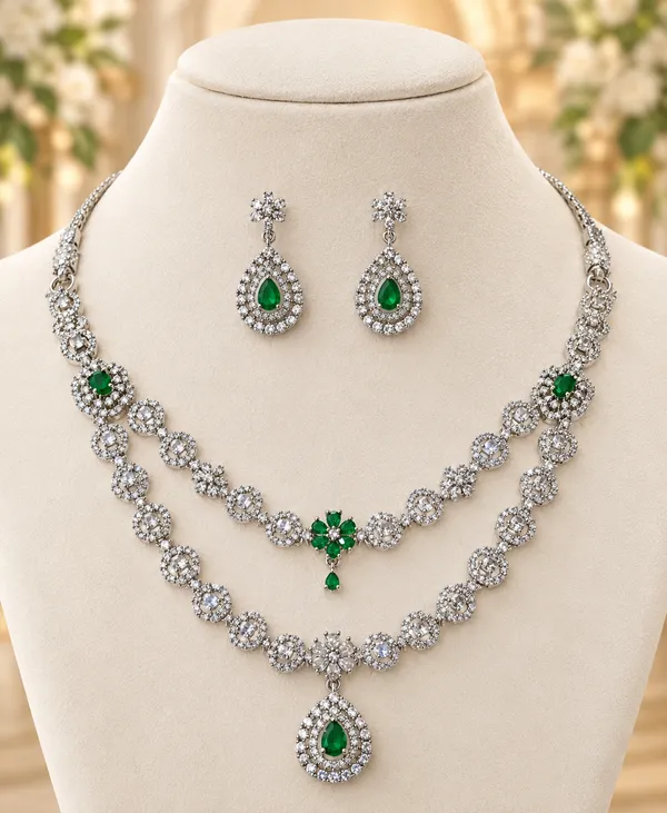 Emerald_Handmade_Premium_Elegant_Green_Cubic_Zirconia_American_Diamond_Necklace_Set