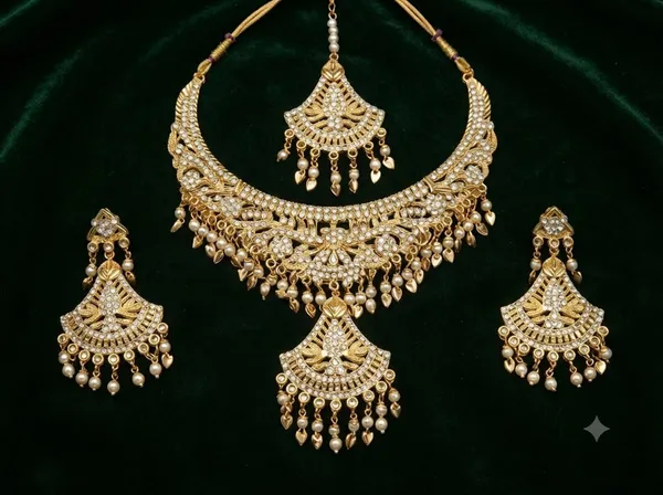 Golden_Alloy_Bridal_Layered_Necklace_Earrings_Maang_Tikka_Set_For_Women