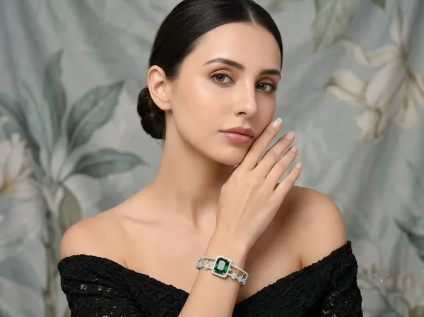 Silver_Green_Alloy_Crystal_Green_Stone_Bangle_Bracelet_For_Women