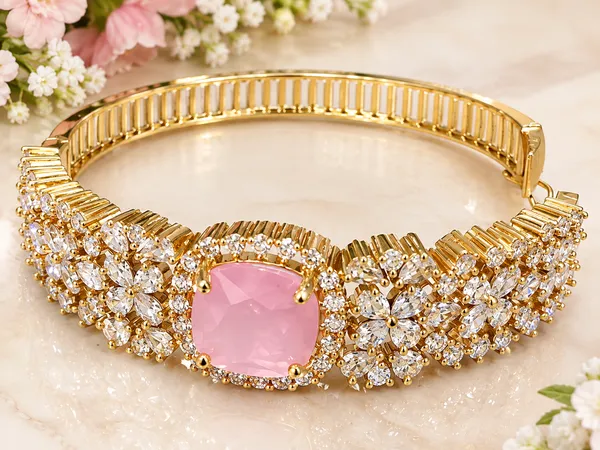 Gold-Plated_Pink_American_Diamond_Handmade_Premium_Bracelet