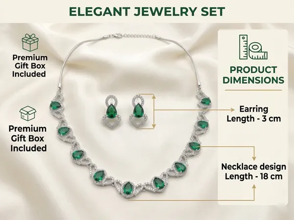 Silver_Green_Premium_Handmade_Zirconia_American_Diamond_Necklace_&_Earrings_Set_For_Women