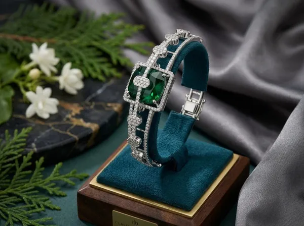 Silver_Green_Alloy_Crystal_Green_Stone_Bangle_Bracelet_For_Women