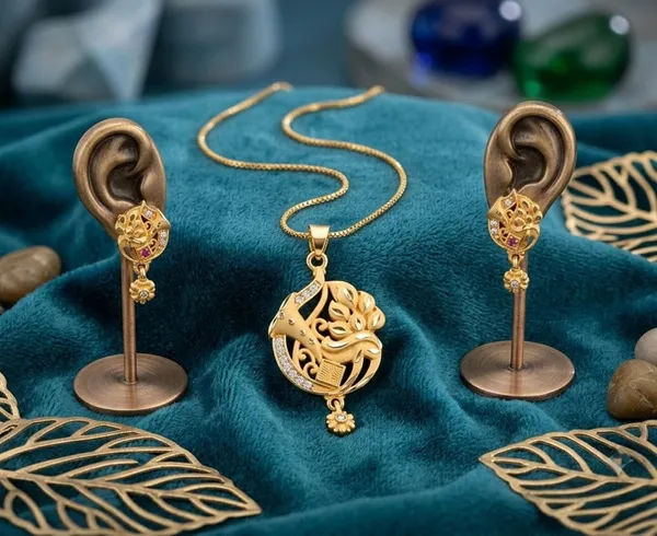 Golden_Alloy_Openwork_Necklace_And_Earrings_Set_For_Women
