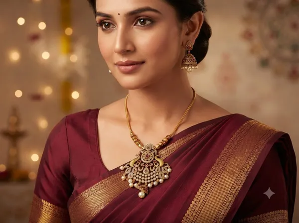 Golden_Alloy_Traditional_Pendant_Necklace_And_Earrings_Set_For_Women