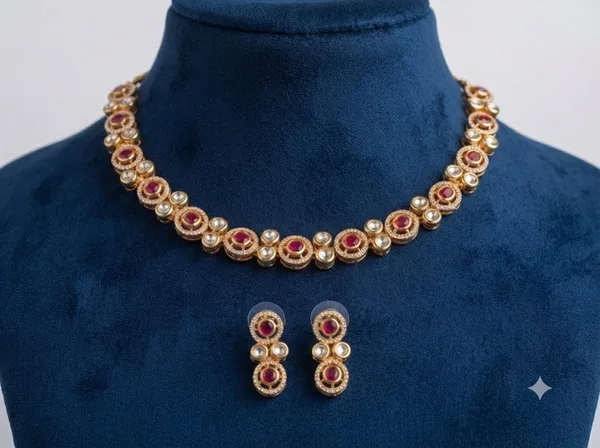Golden_Red_Stone_Premium_Handmade_Kunden_Necklace_And_Earrings_Set_For_Women