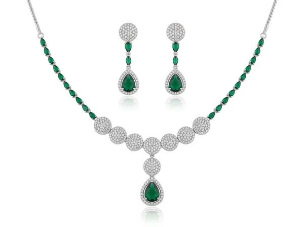 Silver_Green_Premium_Handmade_Teardrop_Zirconia_Stone_American_Diamond_Necklace_And_Earrings_Set_For_Women