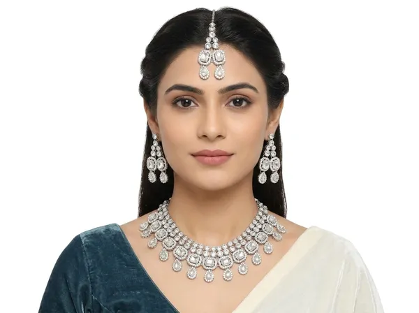 Silver_Alloy_Traditional_Layered_Necklace_Earrings_Maang_Tikka_Set_For_Women