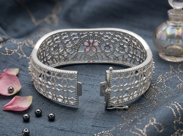 Silver_Pink_Alloy_Floral_Openwork_Crystal_Cuff_Bracelet_For_Women