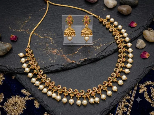 Golden_Alloy_Temple_Floral_Necklace_And_Jhumka_Earrings_Set_For_Women