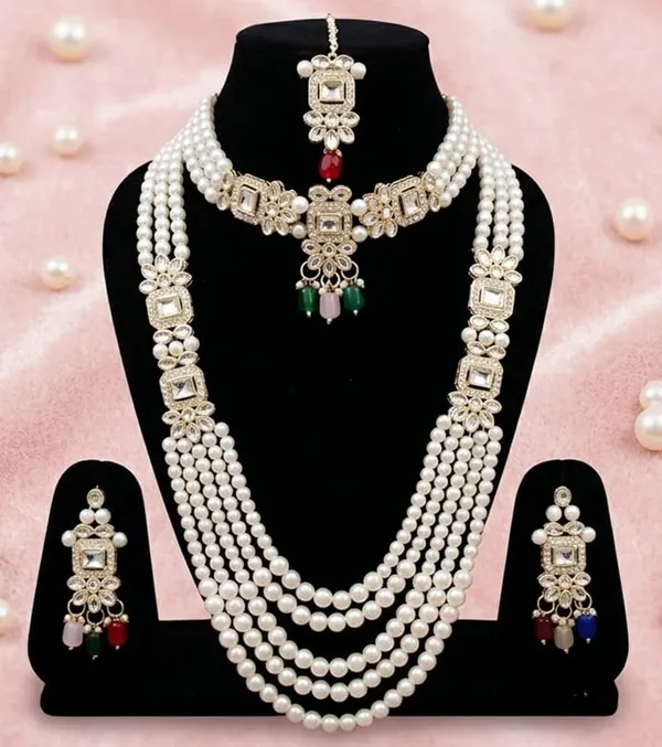 Pearl_Multicolour_Alloy_Layered_Necklace_Earrings_Maang_Tikka_Set_For_Women