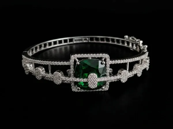 Silver_Green_Alloy_Crystal_Green_Stone_Bangle_Bracelet_For_Women
