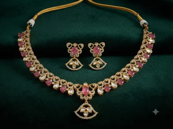 Golden_Pink_Premium_Handmade_Kunden_Necklace_Earrings_Set_For_Women