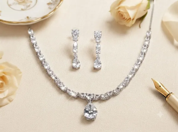 Silver_Alloy_Cubic_Zirconia_Teardrop_Necklace_Earrings_Set_For_Women