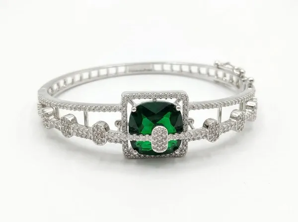 Silver_Green_Alloy_Crystal_Green_Stone_Bangle_Bracelet_For_Women