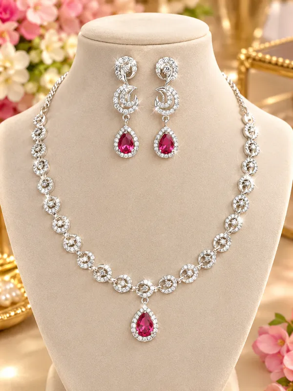 Ruby_Red_Teardrop_Premium_Light_Weight_American_Diamond_Necklace_Set