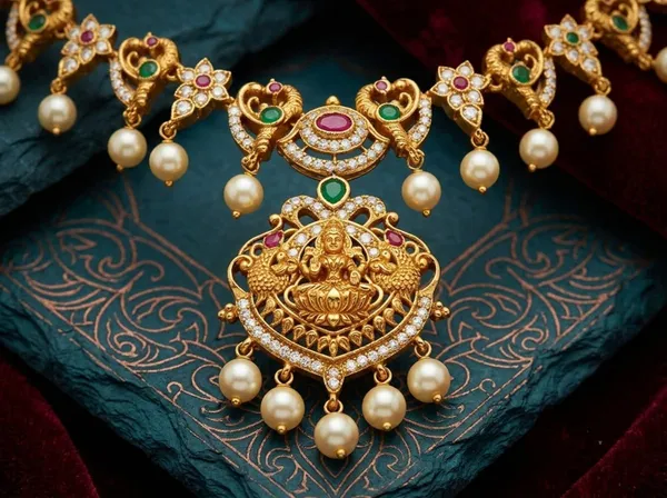 Golden_Alloy_Antique_Traditional_Temple_Necklace_And_Earrings_Set_For_Women