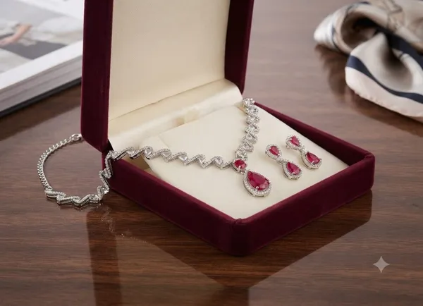 Sparkling_Anti_tarnish_Ruby_Teardrop_American_Diamond_Necklace_Set