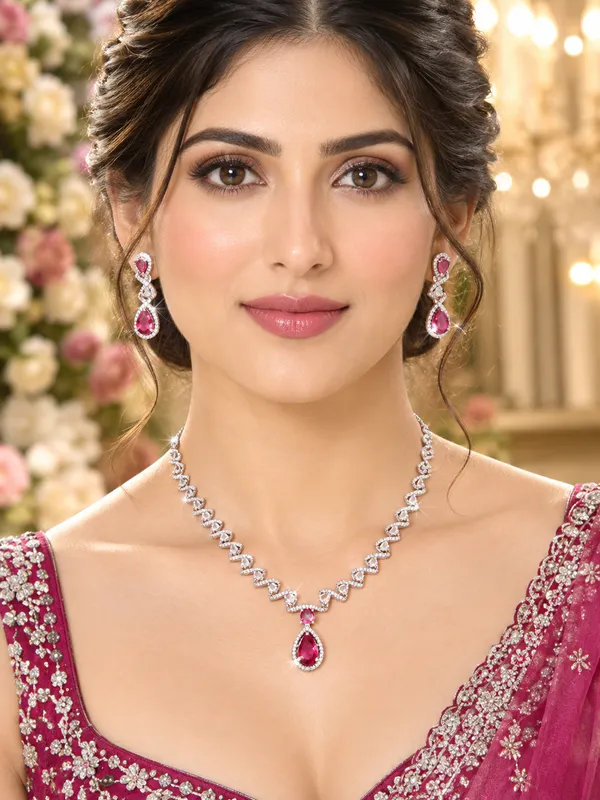 Sparkling_Anti_tarnish_Ruby_Teardrop_American_Diamond_Necklace_Set