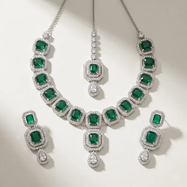 Silver_Green_Alloy_Stone_Necklace_Earrings_Maang_Tikka_Set_For_Women
