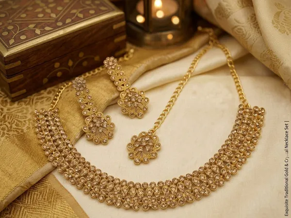 Golden_Alloy_Traditional_Floral_Necklace_Earrings_Maang_Tikka_Set_For_Women