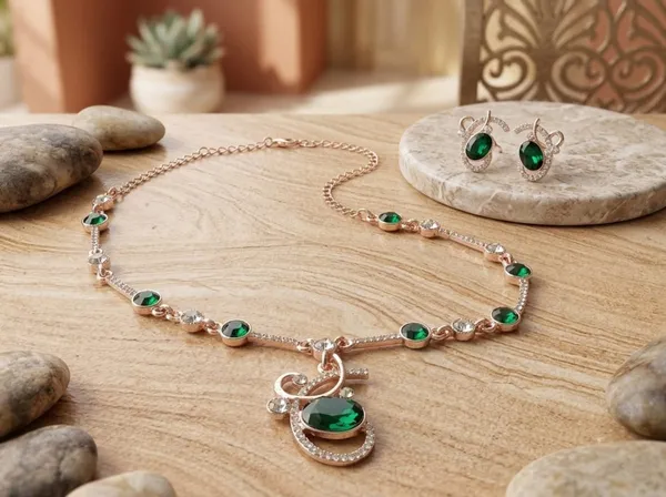 Gold_Green_Alloy_Oval_Stone_Necklace_And_Earrings_Set_For_Women