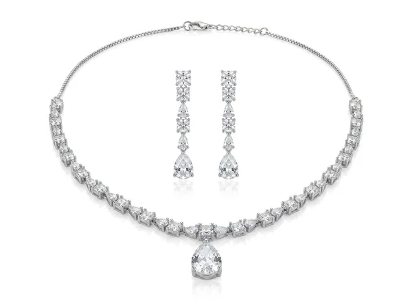Silver_Alloy_Cubic_Zirconia_Teardrop_Necklace_Earrings_Set_For_Women