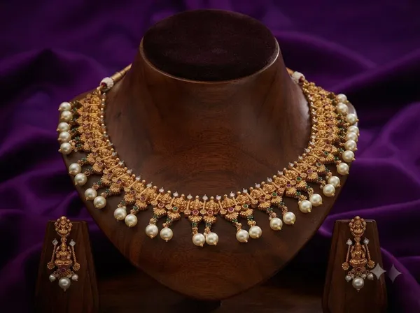 Golden_Alloy_Pearl_Drop_Traditional_Necklace_Earrings_Set_For_Women