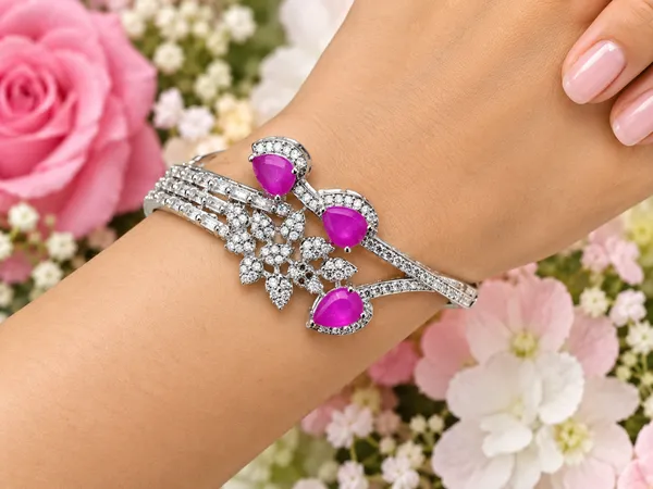 Silver_Pink_American_Diamond_Embellished_Cuff_Bracelet_For_Women