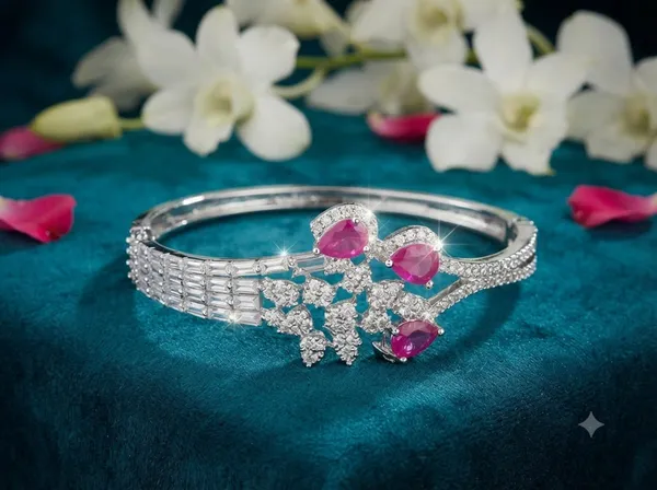 Silver_Pink_American_Diamond_Embellished_Cuff_Bracelet_For_Women