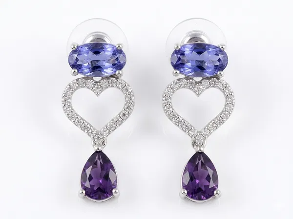 Silver_Purple_Alloy_Heart_Gemstone_Necklace_And_Earrings_Set_For_Women