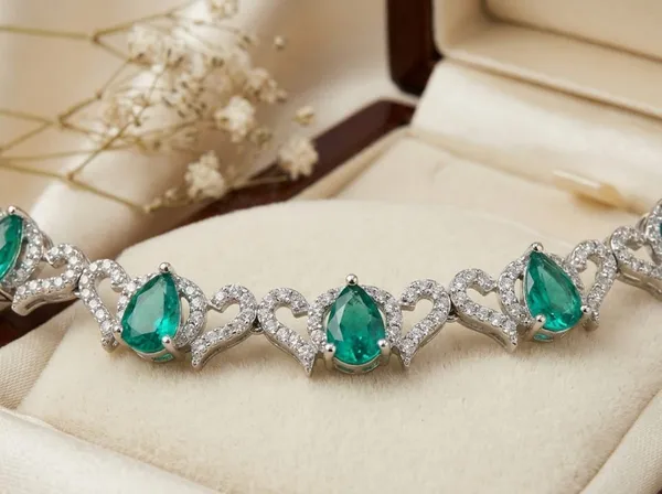Silver_Green_Premium_Handmade_Zirconia_American_Diamond_Necklace_&_Earrings_Set_For_Women
