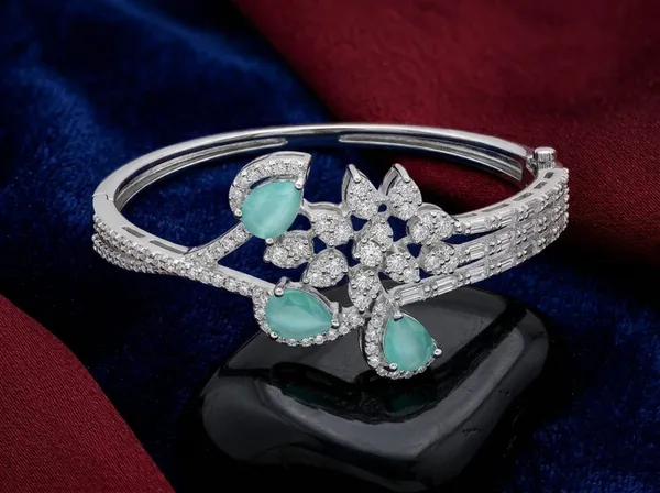 Silver_Turquoise_Alloy_Floral_Aqua_Stone_Open_Cuff_Bracelet_For_Women