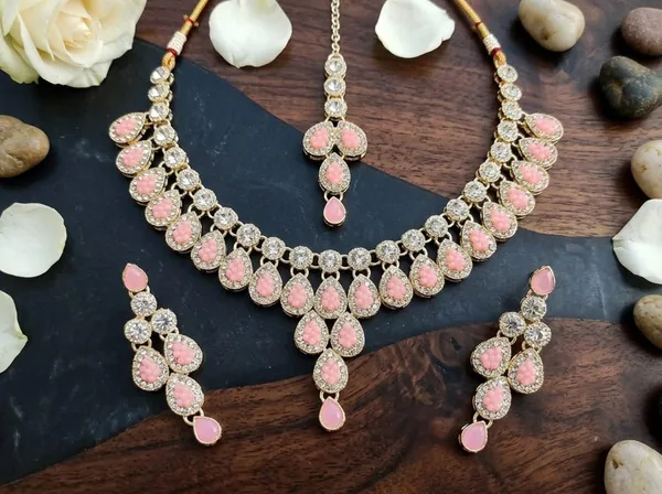 Pink_Golden_Alloy_Bridal_Necklace_Earrings_Maang_Tikka_Set_For_Women