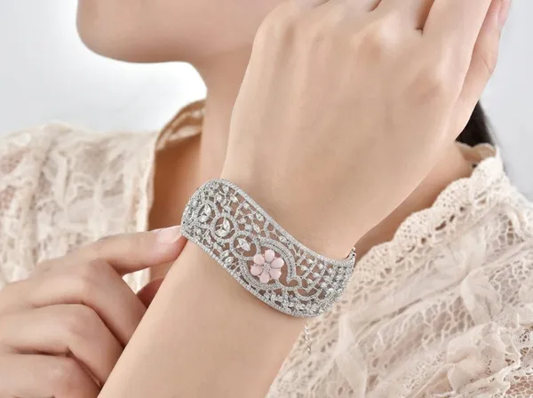 Silver_Pink_Alloy_Floral_Openwork_Crystal_Cuff_Bracelet_For_Women